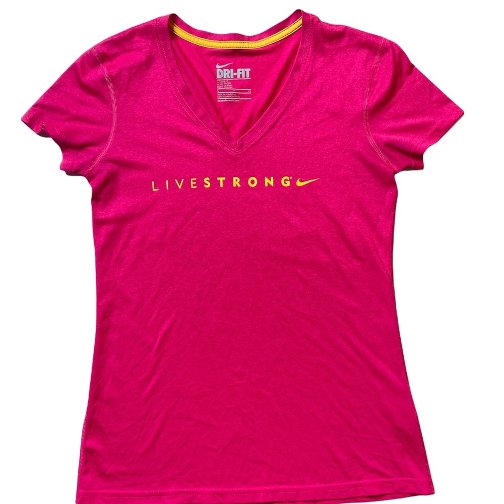 Nike DriFit Live Strong Pink V neck Shirt Size Small